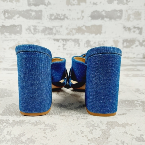 NEW Schutz Callie Blue Velvet Crossover Heeled Mule Sandals F653 - Picture 6 of 12